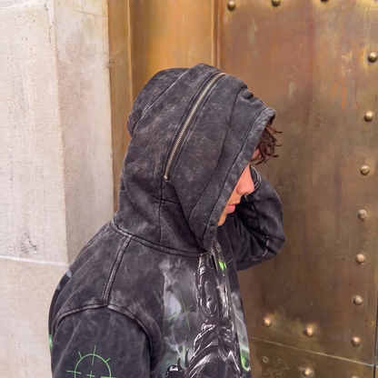 Ghost Comms hoodie worn outdoors
